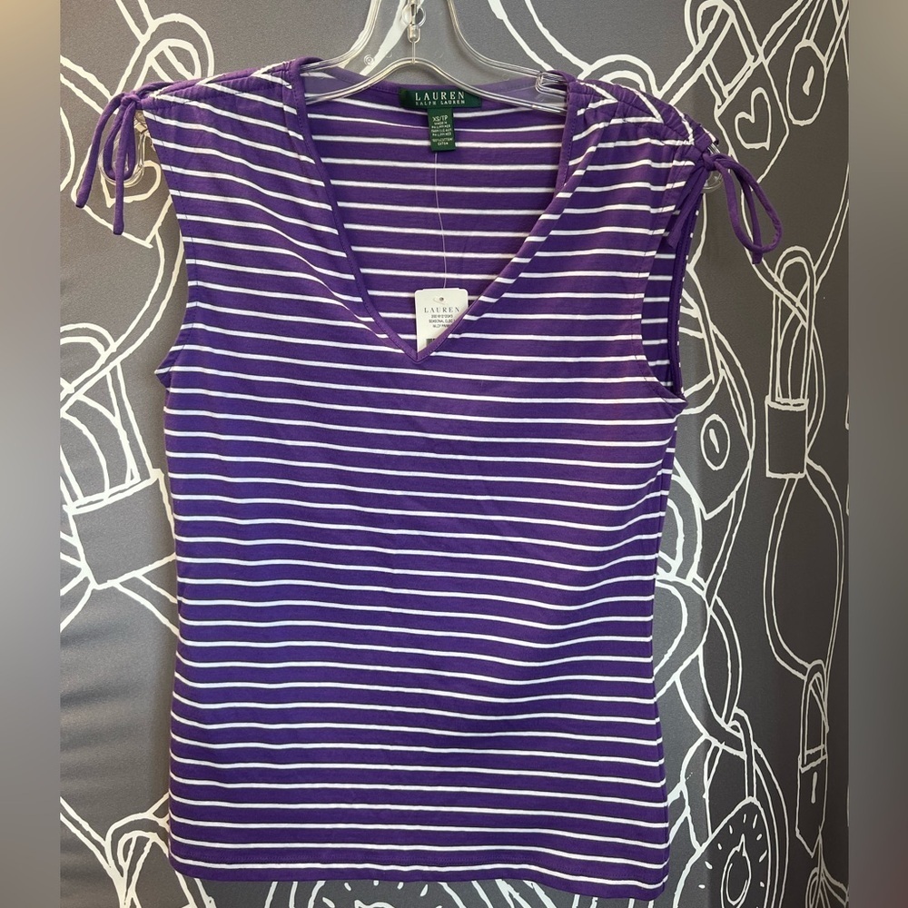 Ralph Lauren Purple and White Striped Tank Top sz xs